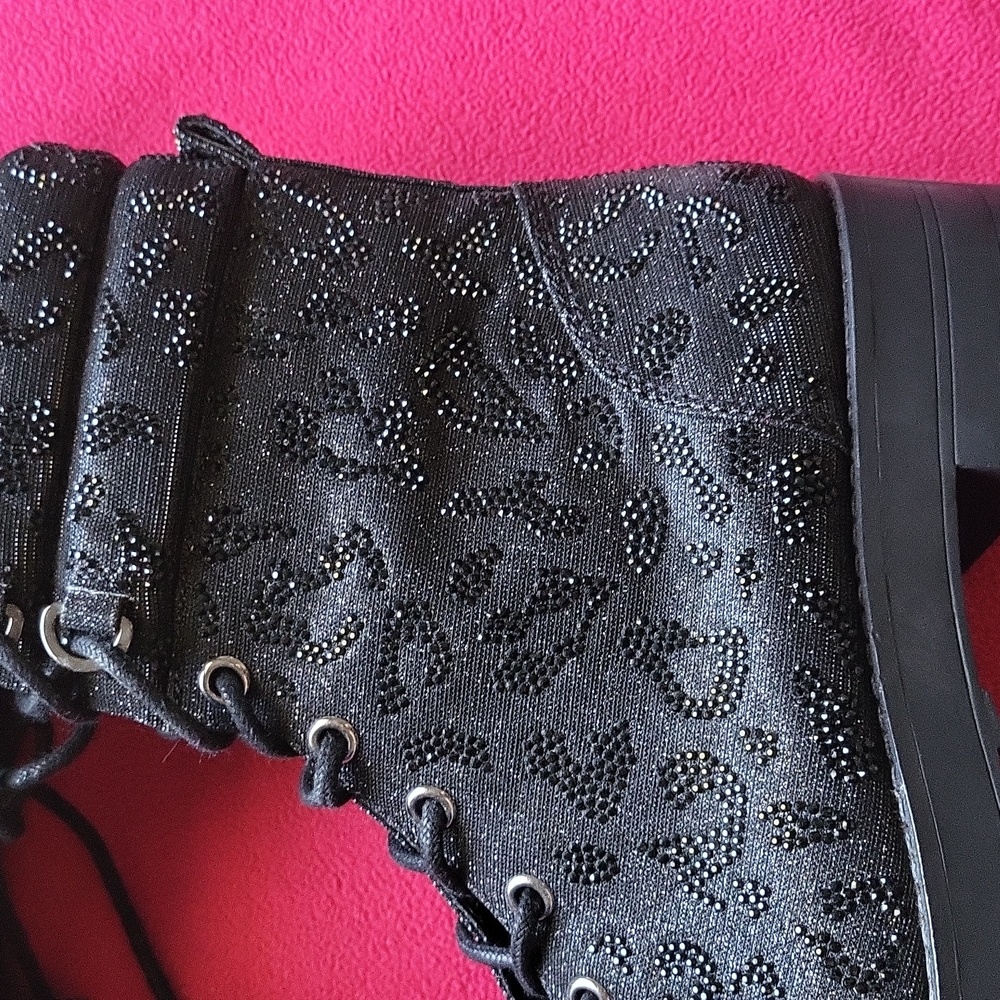 Gianni Bini Sparkle Leopard Bling Black Boots Lace Up 10 New - Picture 6 of 9